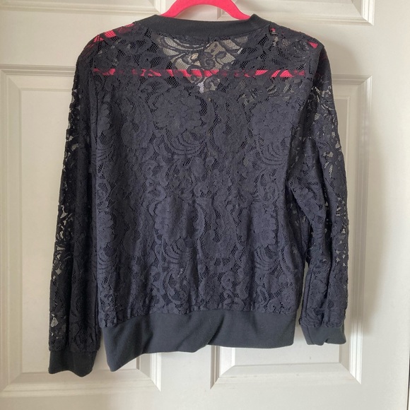 Gray Lace Zip Up Eyelash Couture Shirt XL - Picture 2 of 5
